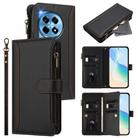 For OnePlus 12R 5G Global Magnetic Closure 9 Card Slots Zipper Leather Case with Hand Strap(Black) - 1