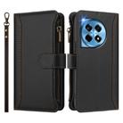 For OnePlus 12R 5G Global Magnetic Closure 9 Card Slots Zipper Leather Case with Hand Strap(Black) - 2