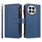 For OnePlus 13 Magnetic Closure 9 Card Slots Zipper Leather Case with Hand Strap(Dark Blue) - 2