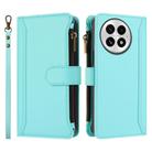 For OnePlus 13 Magnetic Closure 9 Card Slots Zipper Leather Case with Hand Strap(Mint Green) - 2