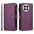 For OnePlus 13 Magnetic Closure 9 Card Slots Zipper Leather Case with Hand Strap(Purple) - 2