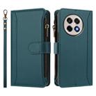 For OnePlus 13R / Ace 5 Pro 5G Magnetic Closure 9 Card Slots Zipper Leather Case with Hand Strap(Dark Green) - 2