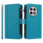 For OnePlus 13R / Ace 5 Pro 5G Magnetic Closure 9 Card Slots Zipper Leather Case with Hand Strap(Turquoise) - 2
