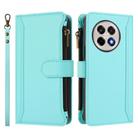 For OnePlus 13R / Ace 5 Pro 5G Magnetic Closure 9 Card Slots Zipper Leather Case with Hand Strap(Mint Green) - 2