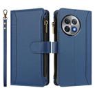 For OnePlus Ace 2 Pro 5G Magnetic Closure 9 Card Slots Zipper Leather Case with Hand Strap(Dark Blue) - 2