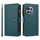 For OnePlus Ace 2 Pro 5G Magnetic Closure 9 Card Slots Zipper Leather Case with Hand Strap(Dark Green) - 2
