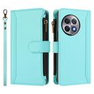 For OnePlus Ace 2 Pro 5G Magnetic Closure 9 Card Slots Zipper Leather Case with Hand Strap(Mint Green) - 2