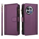 For OnePlus Ace 2 Pro 5G Magnetic Closure 9 Card Slots Zipper Leather Case with Hand Strap(Purple) - 2