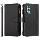 For OnePlus Nord 2 5G Magnetic Closure 9 Card Slots Zipper Leather Case with Hand Strap(Black) - 2