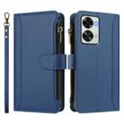 For OnePlus Nord 2T Magnetic Closure 9 Card Slots Zipper Leather Case with Hand Strap(Dark Blue) - 2