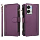 For OnePlus Nord 2T Magnetic Closure 9 Card Slots Zipper Leather Case with Hand Strap(Purple) - 2