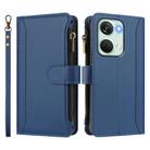 For OnePlus Nord 3 / Ace 2V Magnetic Closure 9 Card Slots Zipper Leather Case with Hand Strap(Dark Blue) - 2