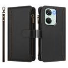 For OnePlus Nord 3 / Ace 2V Magnetic Closure 9 Card Slots Zipper Leather Case with Hand Strap(Black) - 2