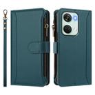 For OnePlus Nord 3 / Ace 2V Magnetic Closure 9 Card Slots Zipper Leather Case with Hand Strap(Dark Green) - 2