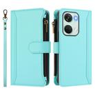 For OnePlus Nord 3 / Ace 2V Magnetic Closure 9 Card Slots Zipper Leather Case with Hand Strap(Mint Green) - 2