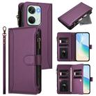 For OnePlus Nord 3 / Ace 2V Magnetic Closure 9 Card Slots Zipper Leather Case with Hand Strap(Purple) - 1