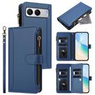 For OnePlus Nord 4 5G Global Magnetic Closure 9 Card Slots Zipper Leather Case with Hand Strap(Dark Blue) - 1