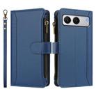 For OnePlus Nord 4 5G Global Magnetic Closure 9 Card Slots Zipper Leather Case with Hand Strap(Dark Blue) - 2