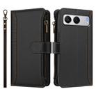 For OnePlus Nord 4 5G Global Magnetic Closure 9 Card Slots Zipper Leather Case with Hand Strap(Black) - 2