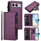 For OnePlus Nord 4 5G Global Magnetic Closure 9 Card Slots Zipper Leather Case with Hand Strap(Purple) - 1
