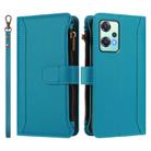 For OnePlus Nord CE 2 Lite 5G Magnetic Closure 9 Card Slots Zipper Leather Case with Hand Strap(Turquoise) - 2