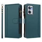 For OnePlus Nord CE 2 5G Magnetic Closure 9 Card Slots Zipper Leather Case with Hand Strap(Dark Green) - 2
