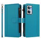 For OnePlus Nord CE 2 5G Magnetic Closure 9 Card Slots Zipper Leather Case with Hand Strap(Turquoise) - 2