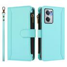 For OnePlus Nord CE 2 5G Magnetic Closure 9 Card Slots Zipper Leather Case with Hand Strap(Mint Green) - 2