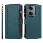 For OnePlus Nord CE3 5G India Magnetic Closure 9 Card Slots Zipper Leather Case with Hand Strap(Dark Green) - 2