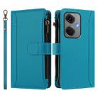 For OnePlus Nord CE3 5G India Magnetic Closure 9 Card Slots Zipper Leather Case with Hand Strap(Turquoise) - 2