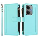 For OnePlus Nord CE3 5G India Magnetic Closure 9 Card Slots Zipper Leather Case with Hand Strap(Mint Green) - 2