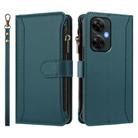 For OnePlus Nord CE 3 Lite 5G Magnetic Closure 9 Card Slots Zipper Leather Case with Hand Strap(Dark Green) - 2