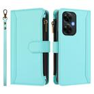 For OnePlus Nord CE 3 Lite 5G Magnetic Closure 9 Card Slots Zipper Leather Case with Hand Strap(Mint Green) - 2