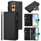 For OnePlus Nord CE4 Lite 5G Global Magnetic Closure 9 Card Slots Zipper Leather Case with Hand Strap(Black) - 1