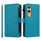 For OnePlus Nord CE4 Lite 5G Global Magnetic Closure 9 Card Slots Zipper Leather Case with Hand Strap(Turquoise) - 2