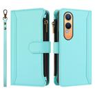 For OnePlus Nord CE4 Lite 5G Global Magnetic Closure 9 Card Slots Zipper Leather Case with Hand Strap(Mint Green) - 2