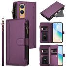 For OnePlus Nord CE4 Lite 5G Global Magnetic Closure 9 Card Slots Zipper Leather Case with Hand Strap(Purple) - 1