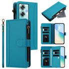 For OnePlus Nord N30 SE 5G Magnetic Closure 9 Card Slots Zipper Leather Case with Hand Strap(Turquoise) - 1