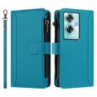 For OnePlus Nord N30 SE 5G Magnetic Closure 9 Card Slots Zipper Leather Case with Hand Strap(Turquoise) - 2
