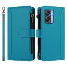 For OnePlus Nord N300 Magnetic Closure 9 Card Slots Zipper Leather Case with Hand Strap(Turquoise) - 2