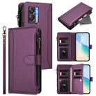 For OnePlus Nord N300 Magnetic Closure 9 Card Slots Zipper Leather Case with Hand Strap(Purple) - 1
