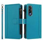 For OnePlus Ace 5 Ultra Magnetic Closure 9 Card Slots Zipper Leather Case with Hand Strap(Turquoise) - 2