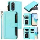 For OnePlus Ace 5 Ultra Magnetic Closure 9 Card Slots Zipper Leather Case with Hand Strap(Mint Green) - 1