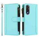For OnePlus Ace 5 Ultra Magnetic Closure 9 Card Slots Zipper Leather Case with Hand Strap(Mint Green) - 2