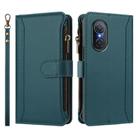 For Honor 50 SE / Huawei nova 9 SE Magnetic Closure 9 Card Slots Zipper Leather Case with Hand Strap(Dark Green) - 2