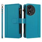 For Honor Play 50 Magnetic Closure 9 Card Slots Zipper Leather Case with Hand Strap(Turquoise) - 2
