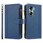 For Honor 60 5G Magnetic Closure 9 Card Slots Zipper Leather Case with Hand Strap(Dark Blue) - 2