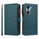 For Honor 60 5G Magnetic Closure 9 Card Slots Zipper Leather Case with Hand Strap(Dark Green) - 2