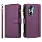 For Honor 60 5G Magnetic Closure 9 Card Slots Zipper Leather Case with Hand Strap(Purple) - 2