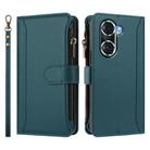 For Honor 60 Pro 5G Magnetic Closure 9 Card Slots Zipper Leather Case with Hand Strap(Dark Green) - 2